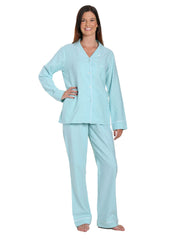 Womens Premium 100% Cotton Yarn Dyed Flannel Pajama Sleepwear Set - Herringbone Aqua