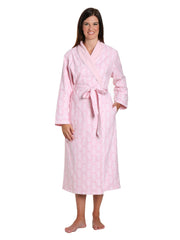 Women's Premium Flannel Fleece Lined Robe - Brocade Pink-White