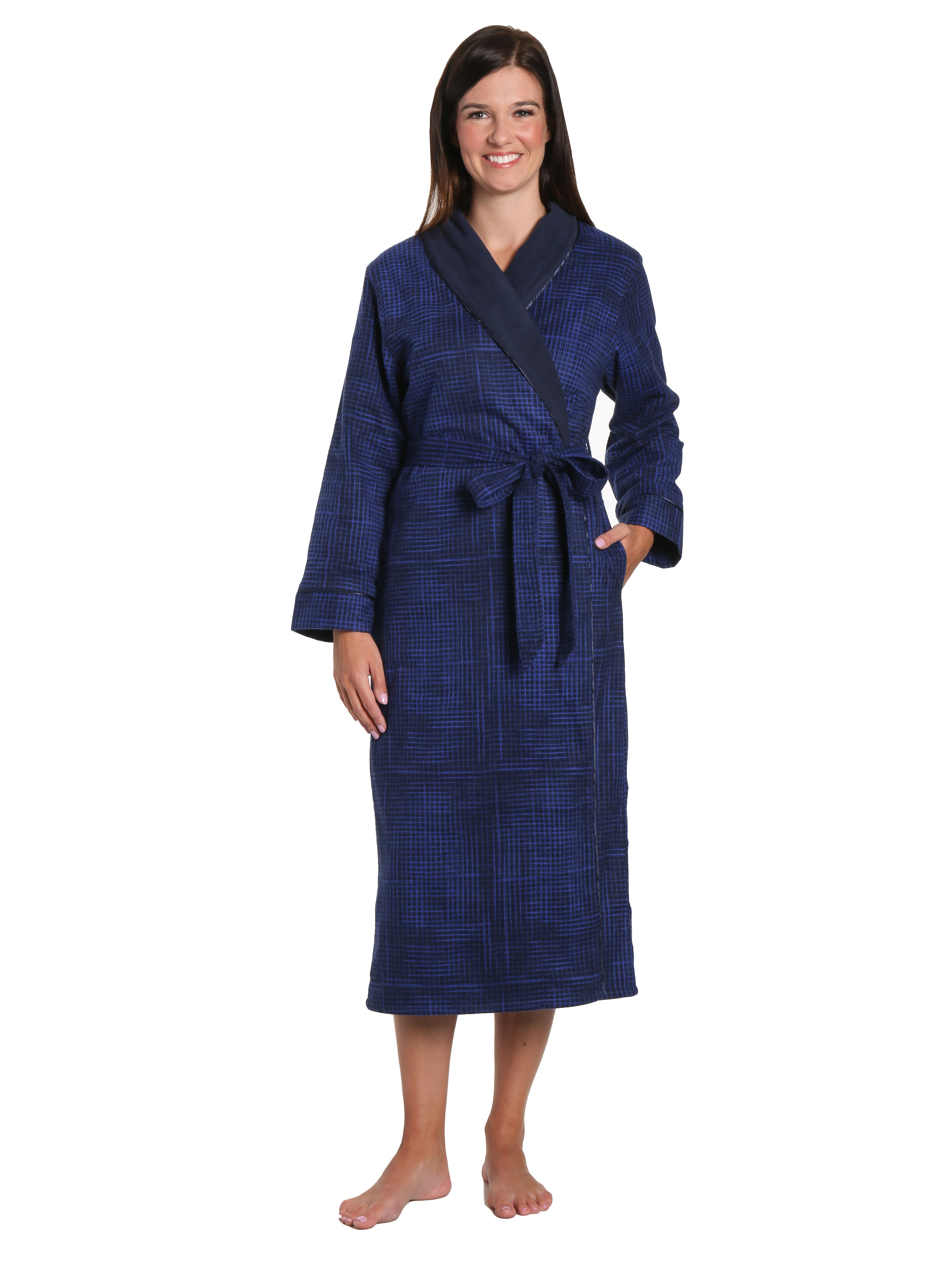 Women's Premium Flannel Fleece Lined Robe - Jutelicious Blue