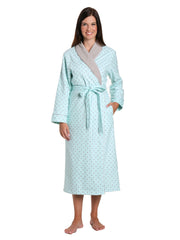 Women's Premium Flannel Fleece Lined Robe - Dots Diva Aqua-Gray