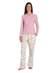 Womens Premium Cotton Flannel Loungewear Set - Gardenia Cream-Pink