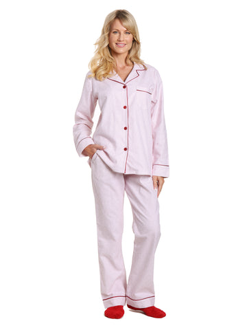 Box Packaged Women's Premium 100% Cotton Flannel Pajama Sleepwear Set - Geo Mosaic White/Red