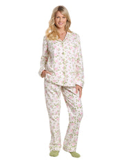 Women's Premium 100% Cotton Flannel Pajama Sleepwear Set - Gardenia Cream-Pink