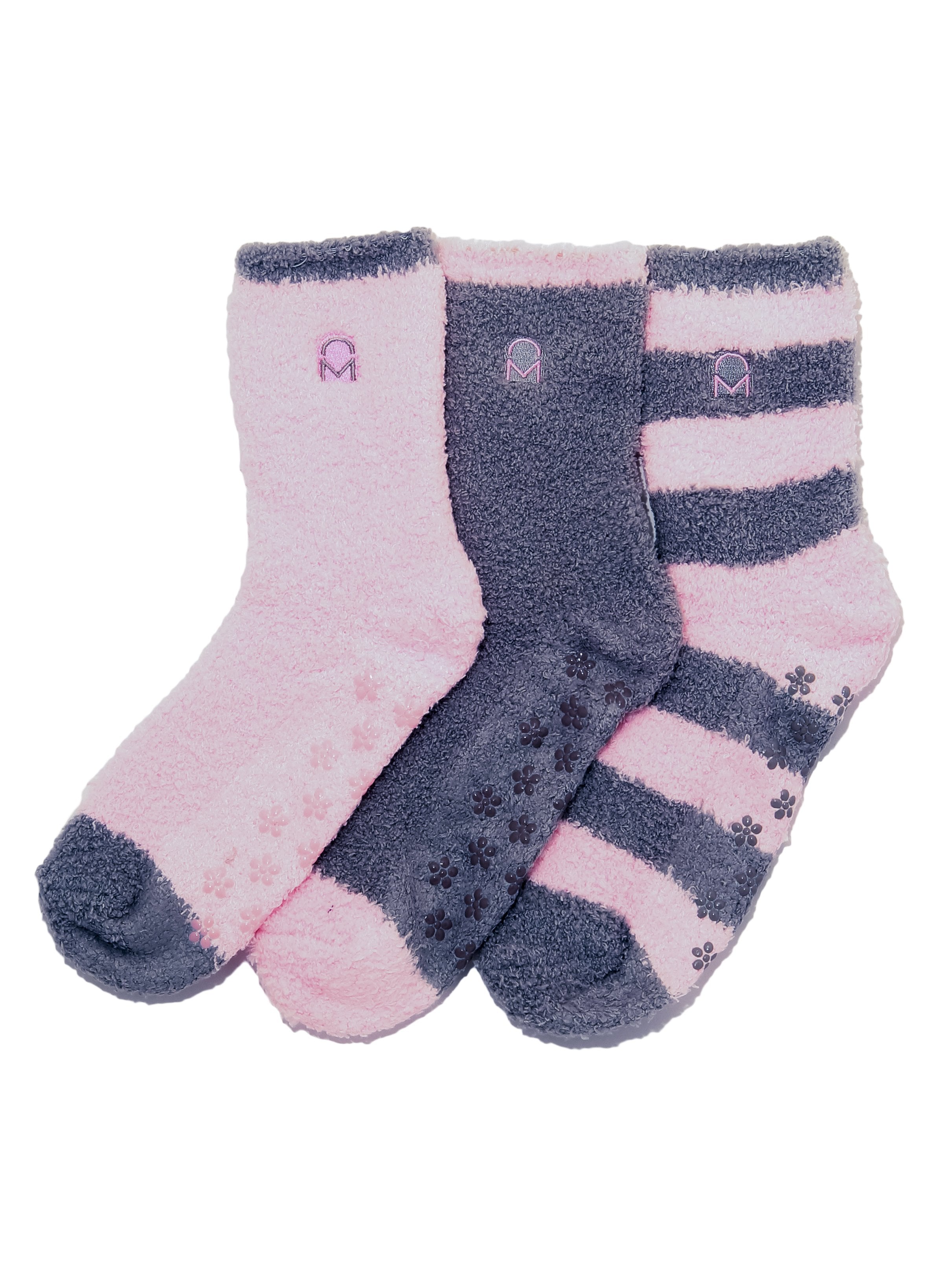 Women's (3 Pairs) Soft Anti-Skid Fuzzy Winter Crew Socks - Set D3