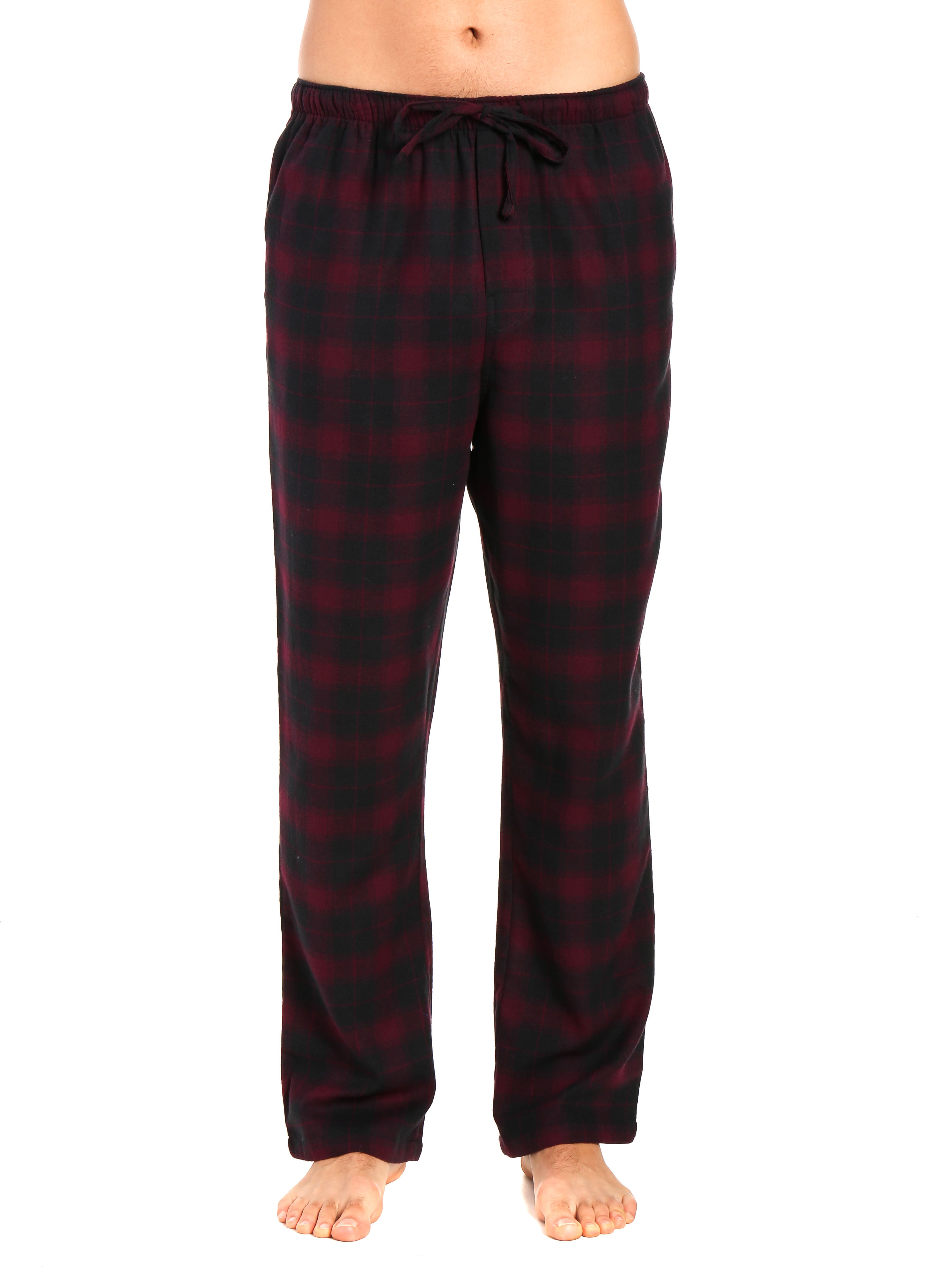 Men's 100% Cotton Flannel Lounge Pants - Plaid Fig-Black