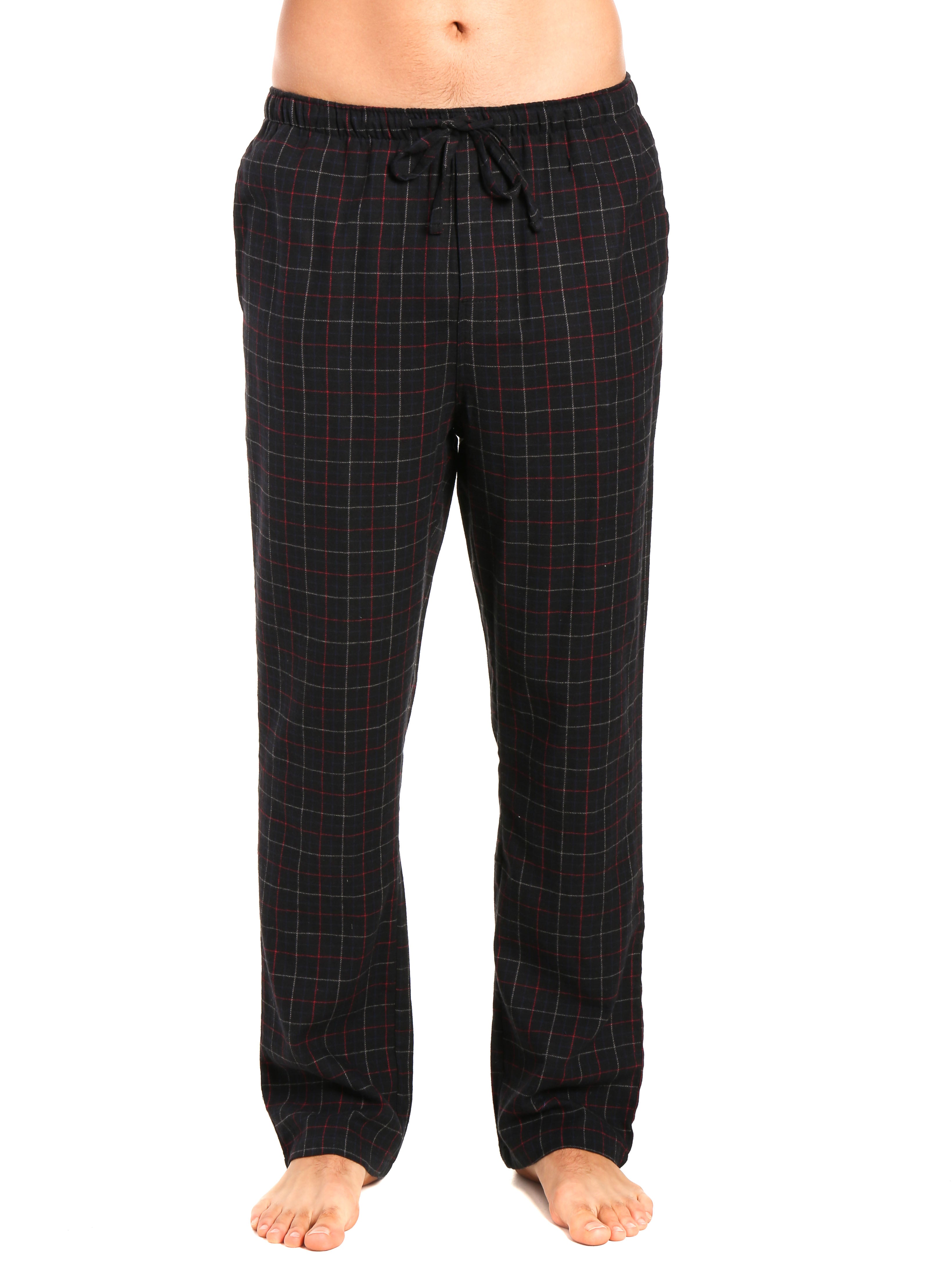Men's 100% Cotton Flannel Lounge Pants - Plaid Black-Multi