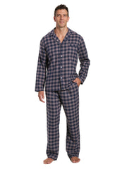 Men's 100% Cotton Flannel Pajama Set - Gingham Charcoal-Navy