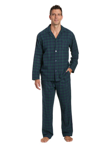 Men's 100% Cotton Flannel Pajama Set - Gingham Navy-Green