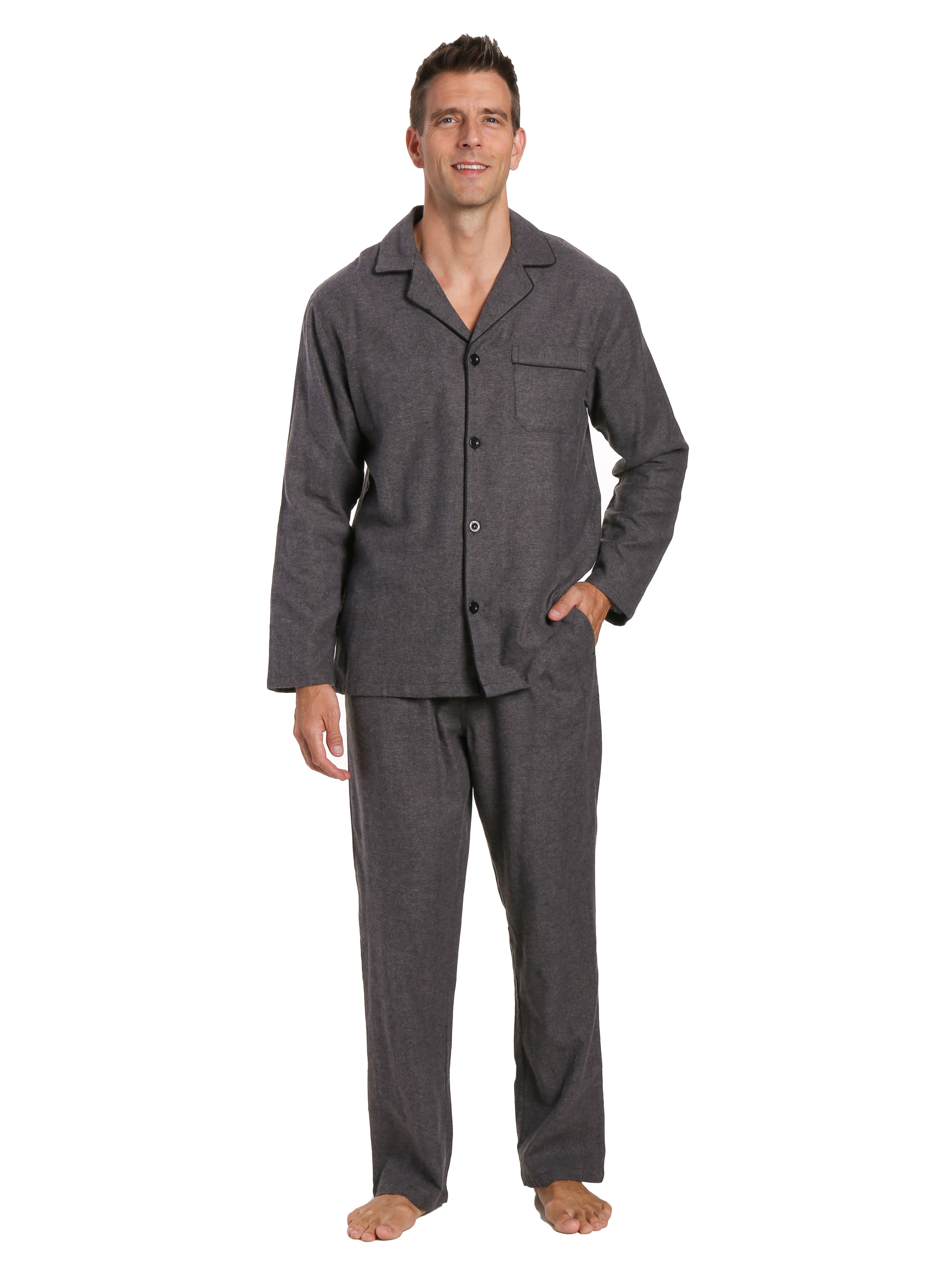 Men's 100% Cotton Flannel Pajama Set - Herringbone Charcoal