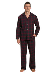 Men's 100% Cotton Flannel Pajama Set - Plaid Fig-Black