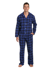 Men's 100% Cotton Flannel Pajama Set - Plaid Blue-Navy