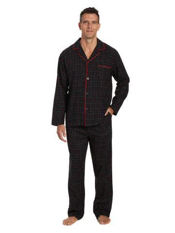 Men's 100% Cotton Flannel Pajama Set - Plaid Black-Multi