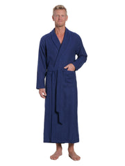 Men's 100% Cotton Flannel Long Robe - Herringbone Navy