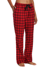 Womens 100% Cotton Lightweight Flannel Lounge Pants - Checks Red-Black