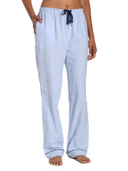Womens 100% Cotton Lightweight Flannel Lounge Pants - Herringbone Chambray Blue