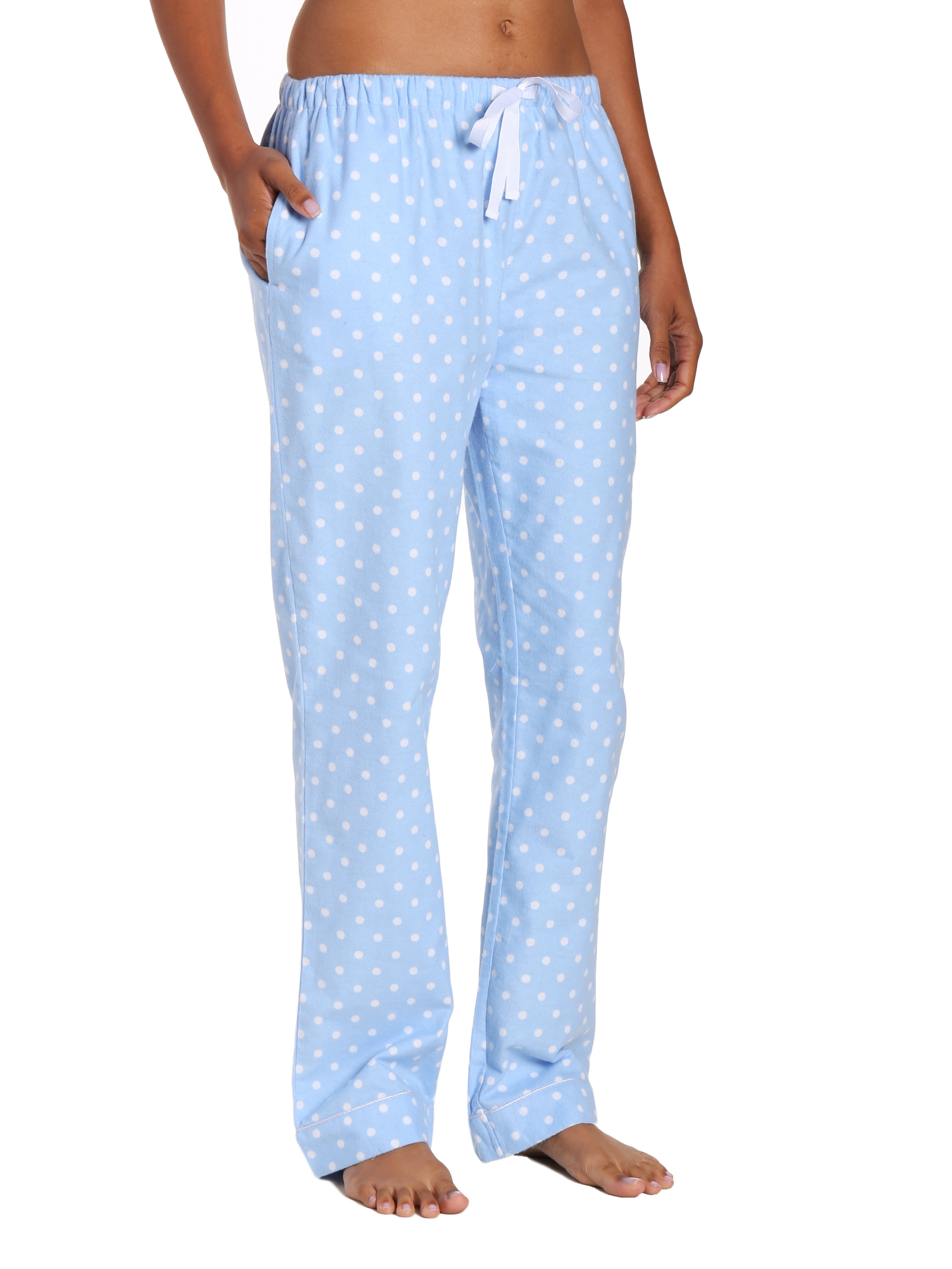 Womens 100% Cotton Flannel Lounge Pants - Dots Diva Blue-White
