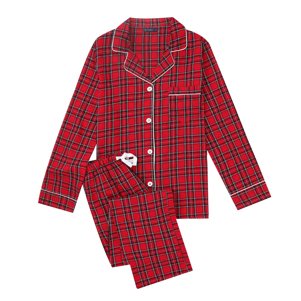Women's Cotton Lightweight Flannel Pajama Set - Plaid Red-Black