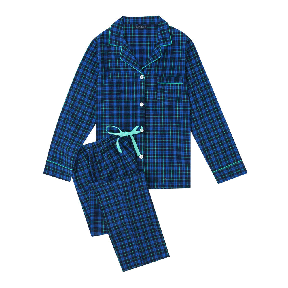 Women's Cotton Lightweight Flannel Pajama Set - Plaid Blue-Green –  FlannelPeople