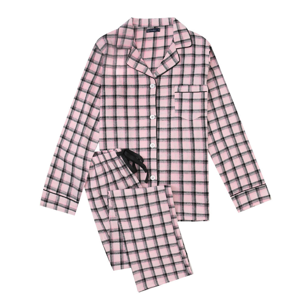 Women's Cotton Lightweight Flannel Pajama Set - Plaid Pink-Black