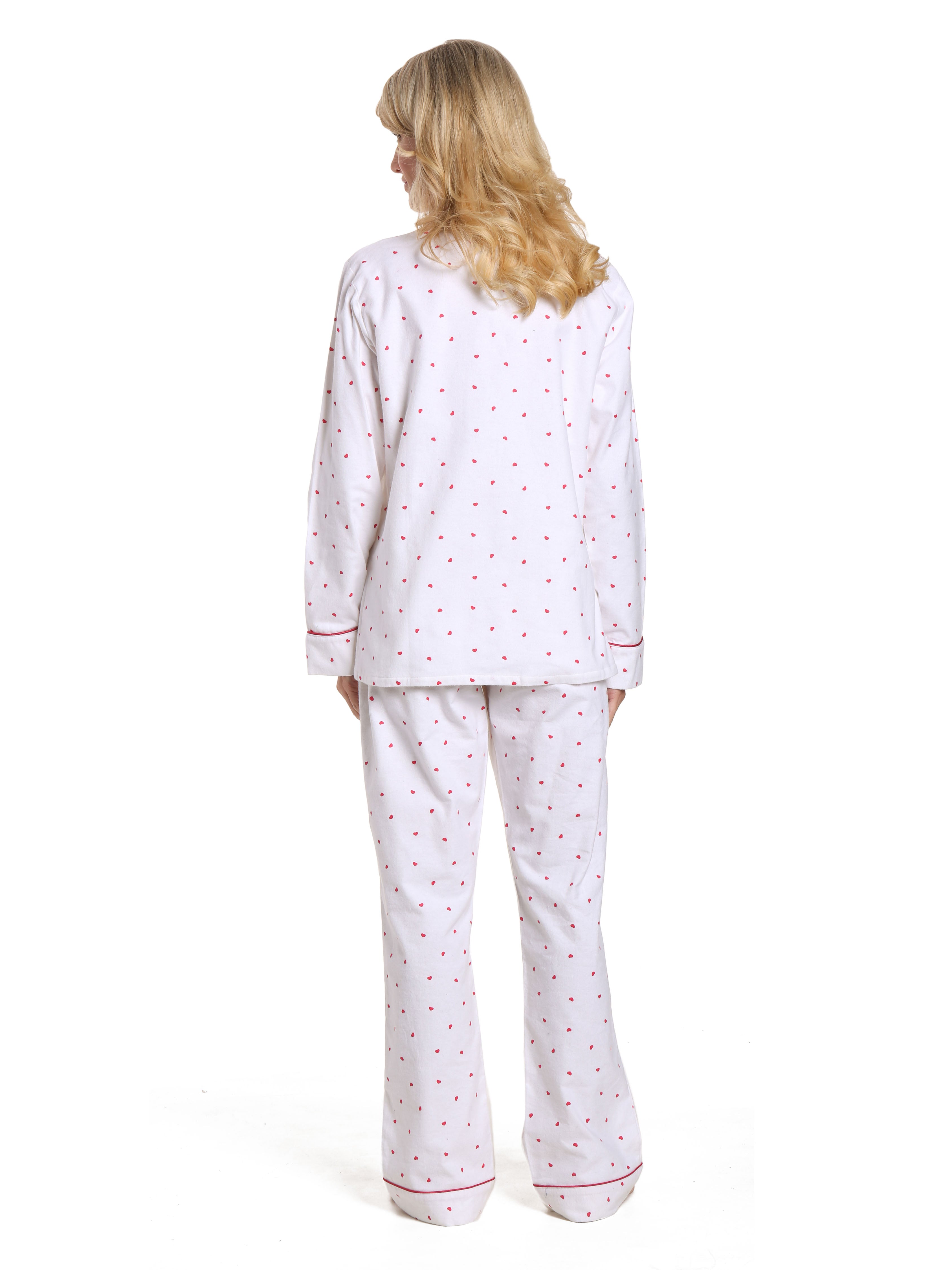 Women's 100% Cotton Flannel Pajama Sleepwear Set - Little Hearts