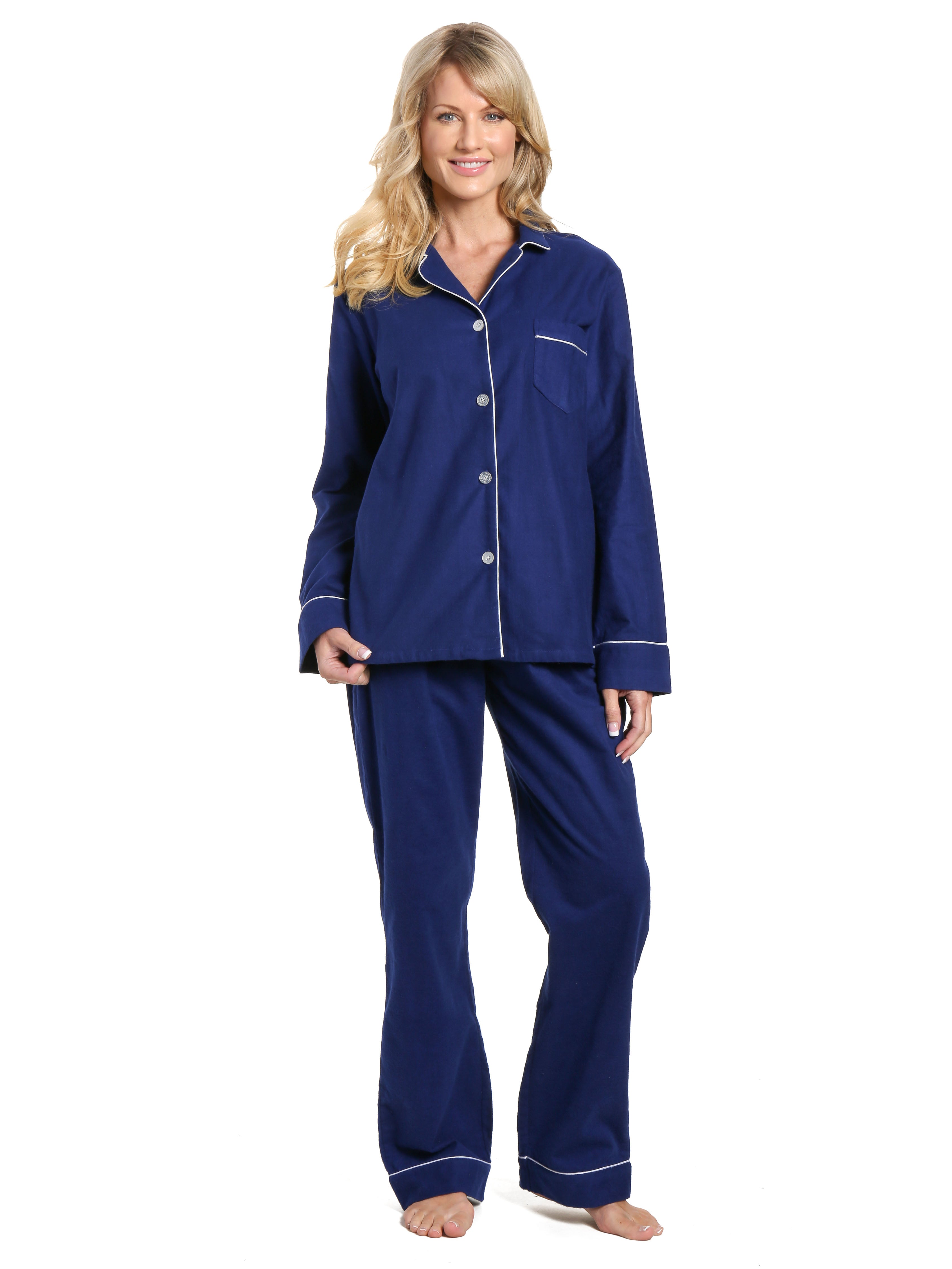 Women's 100% Cotton Flannel Pajama Sleepwear Set - Midnight Blue