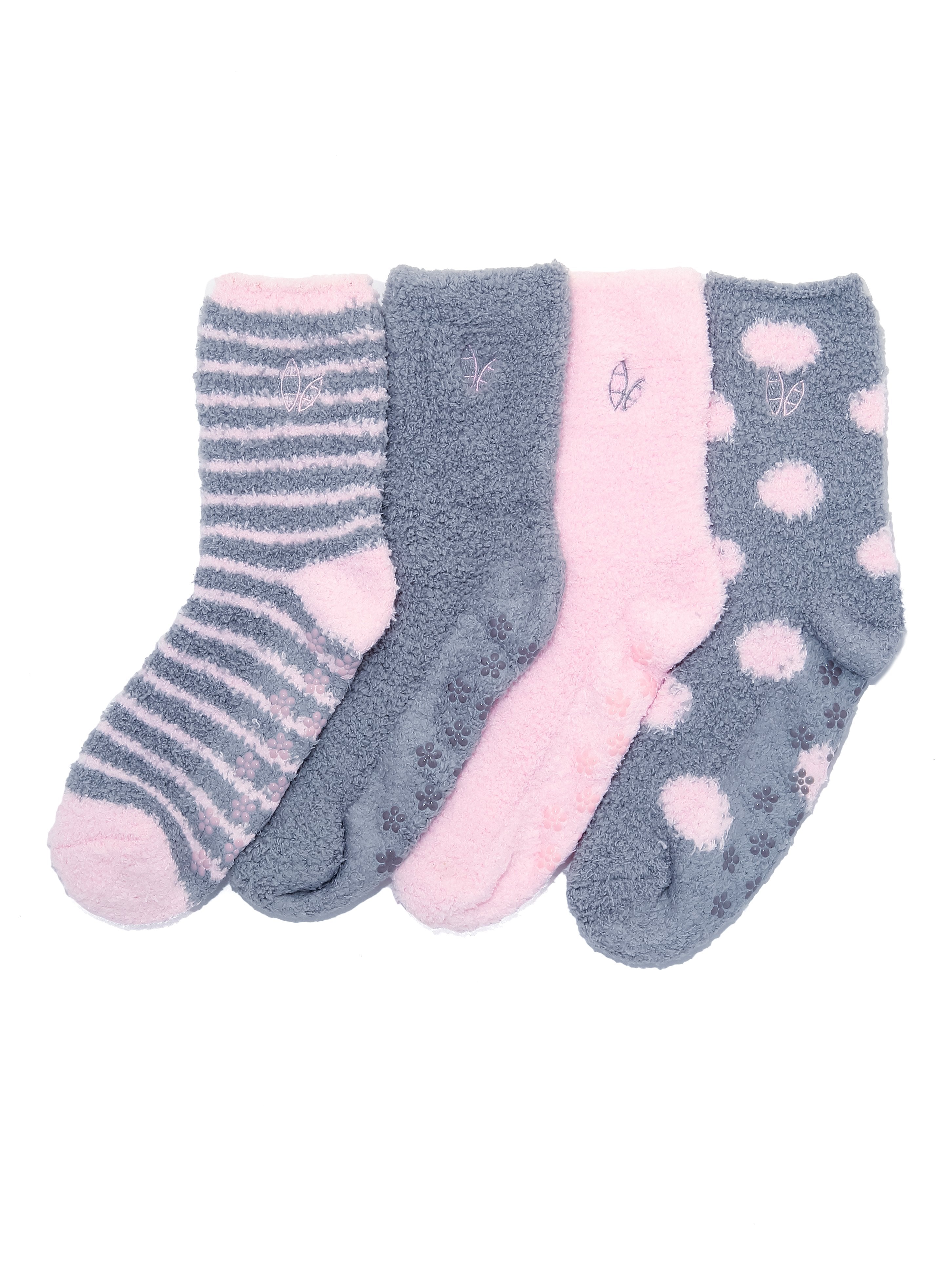 Women's (4 Pairs) Soft Anti-Skid Fuzzy Winter Crew Socks - Set A2