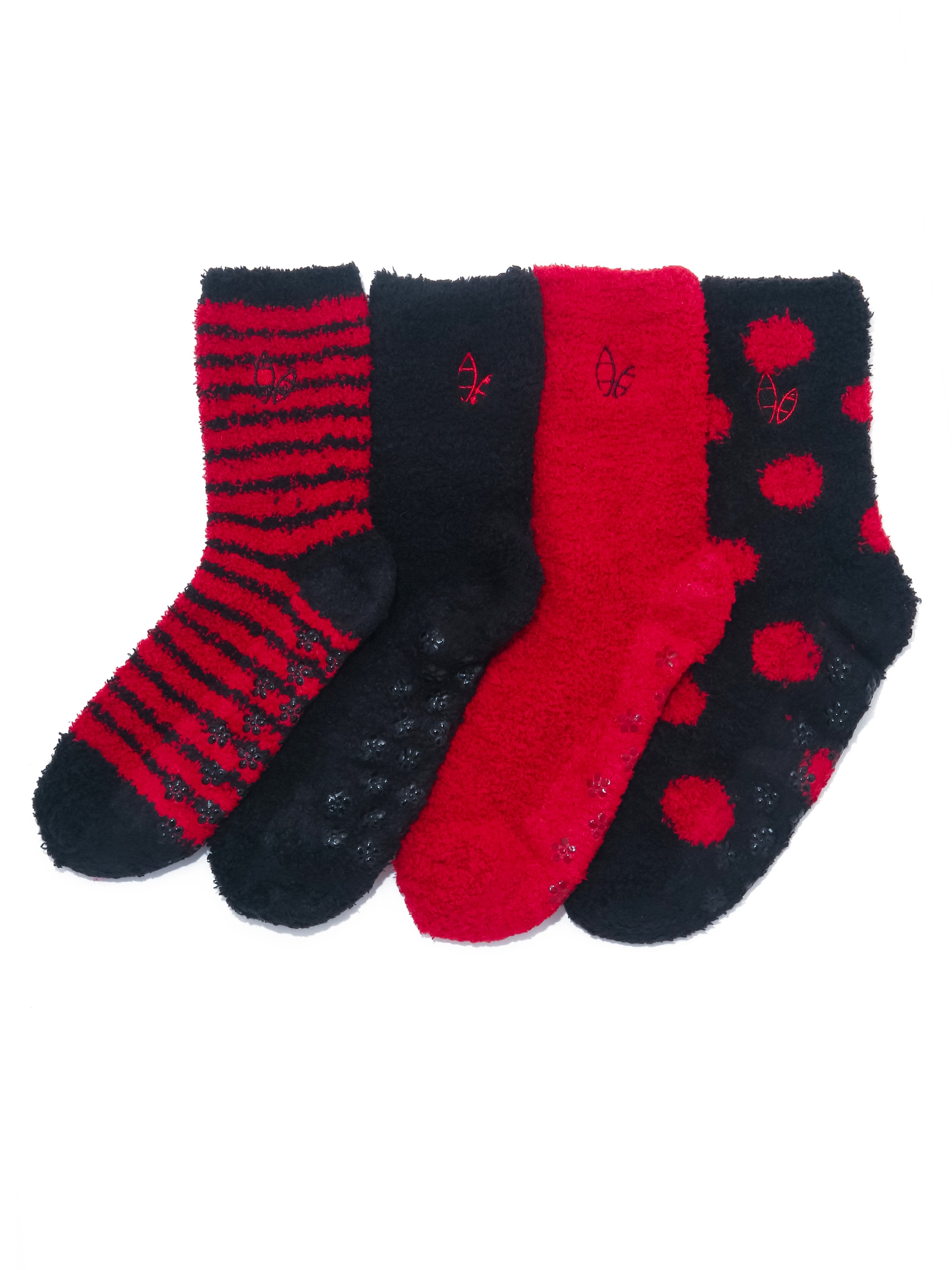 Women's (4 Pairs) Soft Anti-Skid Fuzzy Winter Crew Socks - Set A3