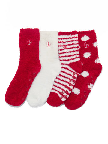 Women's (4 Pairs) Soft Anti-Skid Fuzzy Winter Crew Socks - Set A4
